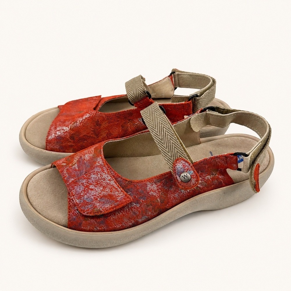 NEW Wolky 41 Jewel 3204 Sandals Red Floral Comfort Adjustable Walking Shoes APMA